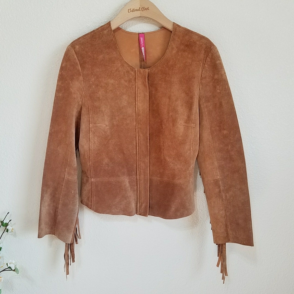 Plenty by Tracy Reese Suede Fringe Leather Jacket